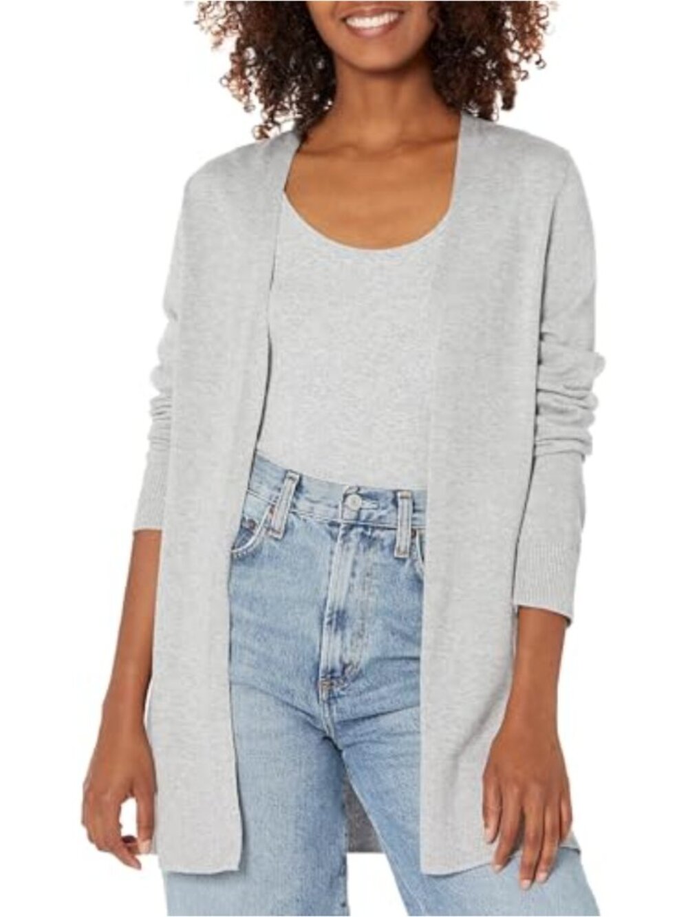 Lightweight Open-Front Cardigan Sweater Cotton Blend Long Sleeve